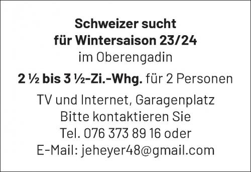 Schweizer sucht für Wintersaison 23/24